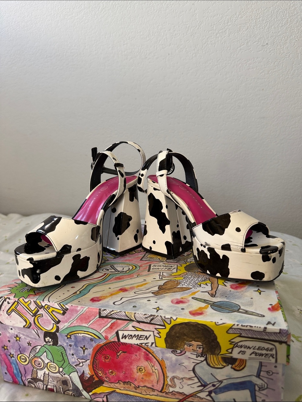 ASOS platform chunky cow print heels